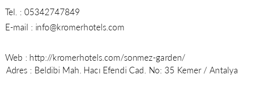 Snmez Garden Hotel telefon numaralar, faks, e-mail, posta adresi ve iletiim bilgileri